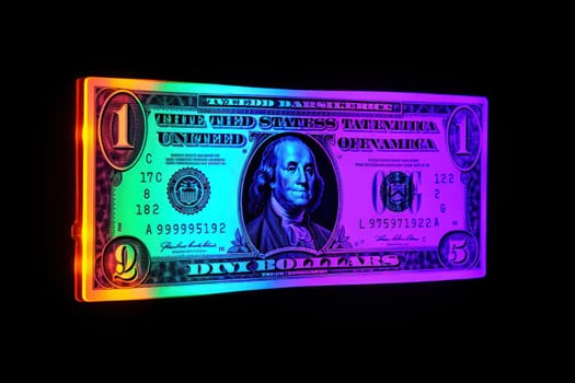 dollar bills falling with Neon colorful background.