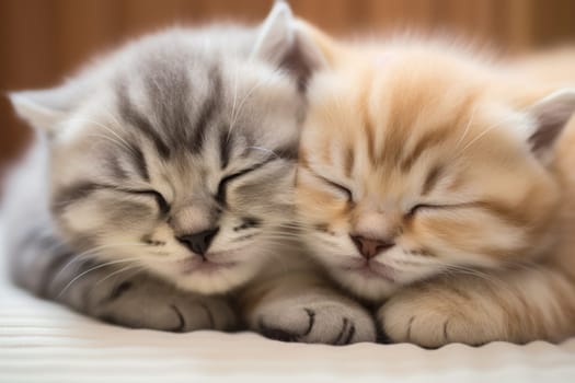 Two Scottish Fold kittens cats is sleeping Generative AI.