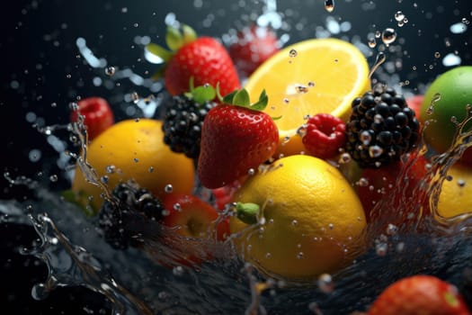 Photo of various fruites with water splashes.