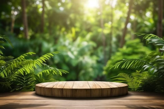 Empty minimal natural wooden podium background for product.