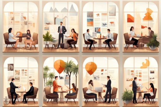 Business Marketing illustrations Mega set Collection of scenes taking part in business Generative AI.