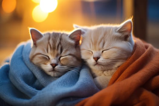 Two Scottish Fold kittens cats is sleeping Generative AI.