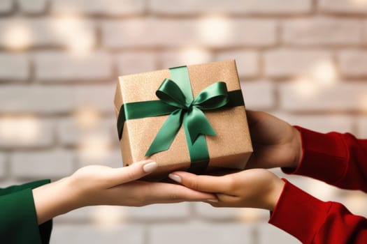 Close-up view of hands Giving a business gift in an office.