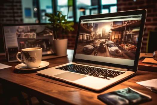 A designer's desk with a laptop designer's working table Generative AI.