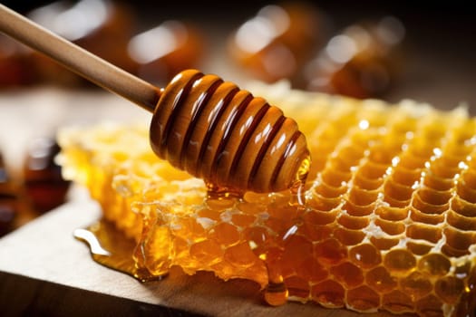 Honey, Close up product of honey and bee.