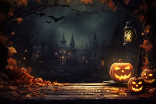 halloween background with Jack O'Lantern and pumpkins.