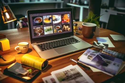 A designer's desk with a laptop designer's working table Generative AI.