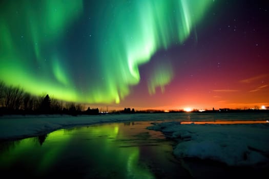 Beautiful aurora views Northern lights above the mountains.
