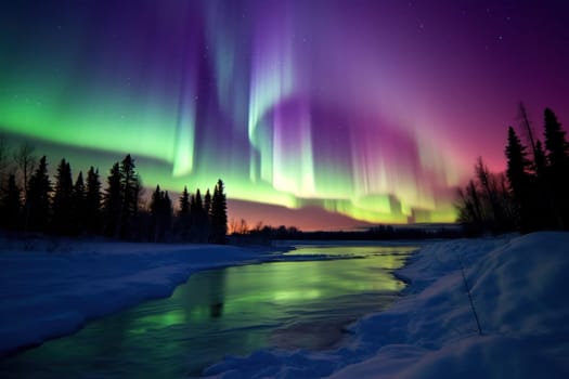 Beautiful aurora views Northern lights above the mountains.