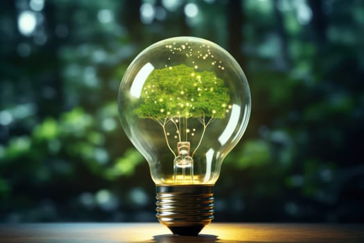 Green eco friendly lightbulb, green energy innovation concept, Generative AI.