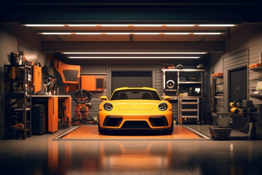 Photo of car garage complete with workshop equipment.