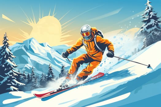 Skiing illustration poster background for advertising, Travel Poster.