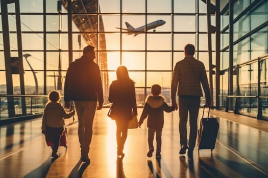 Family Trip Concept, family travel at airport,Time for family vacation, Generative AI.