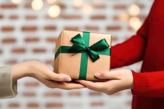 Close-up view of hands Giving a business gift in an office.