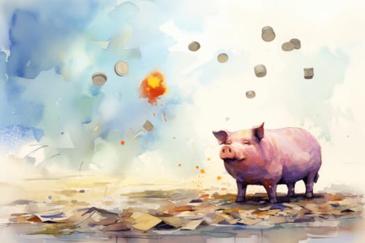 A lot of dollar money with piggy bank.