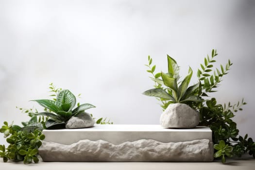 display podium with nature background, Generative AI.