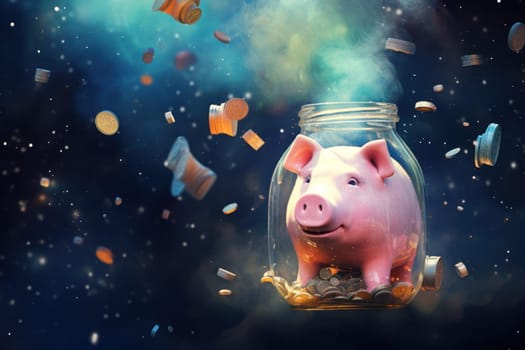 A lot of dollar money with piggy bank.