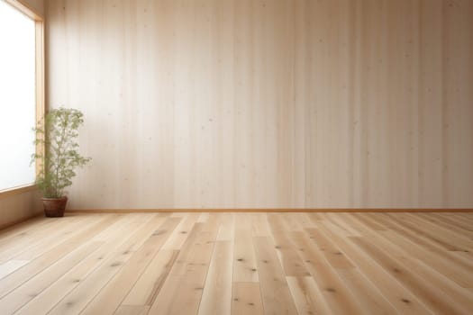 Muji style, Empty wooden room, Cleaning japandi room interior.