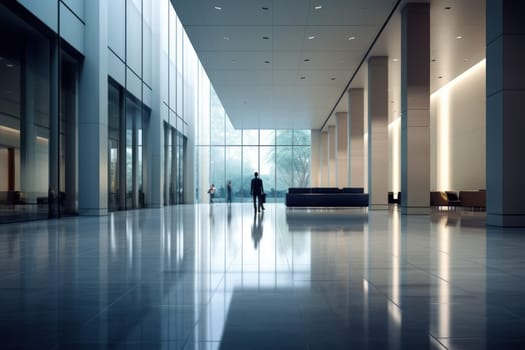 An office building with a huge people flow, fast shutter, Business people walking, Generative AI.