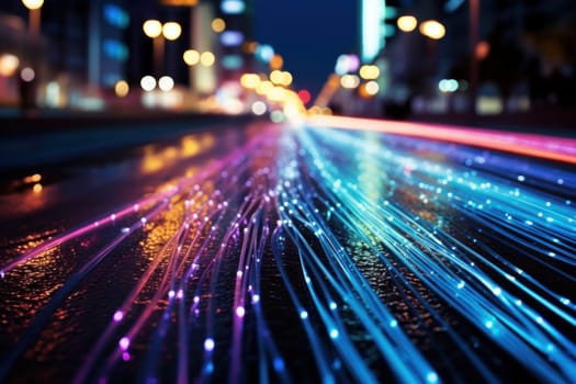 fiber optic speed line, image of modern city network communication concept.