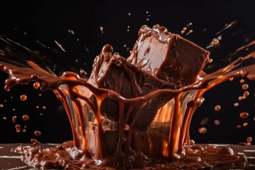 pieces of chocolate with chocolate splash.