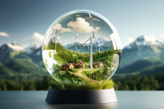 Green eco friendly lightbulb, green energy innovation concept, Generative AI.