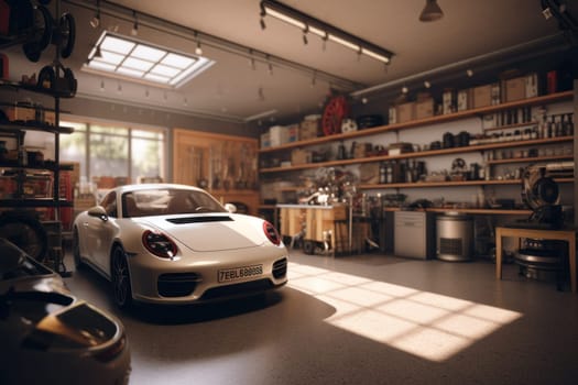 Photo of car garage complete with workshop equipment.