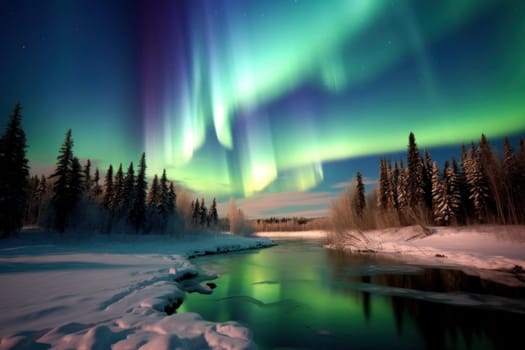 Beautiful aurora views Northern lights above the mountains.