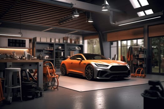 Photo of car garage complete with workshop equipment.