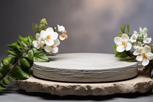 display podium with nature background, Generative AI.