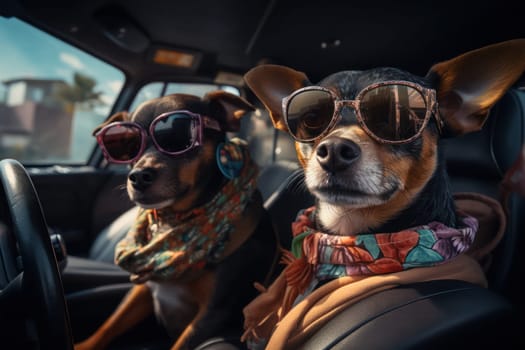 Dogs kids relax A Vacation time,travvel trip, funny Generative AI.