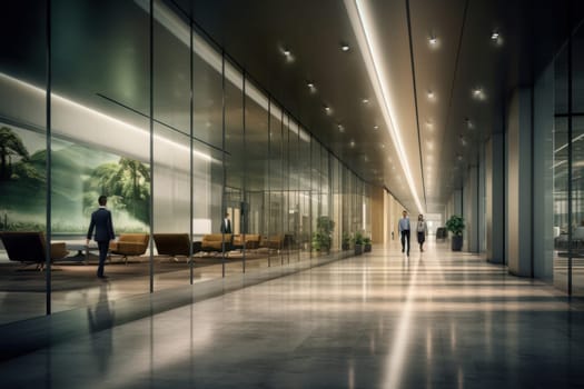 An office building with a huge people flow, fast shutter, Business people walking, Generative AI.