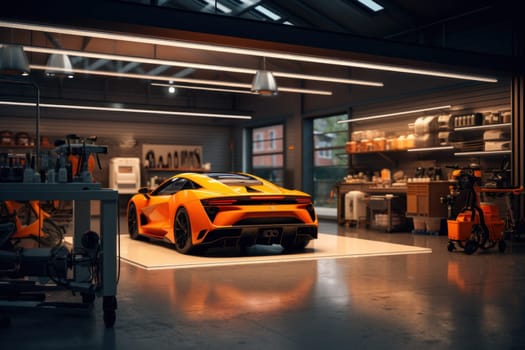 Photo of car garage complete with workshop equipment.