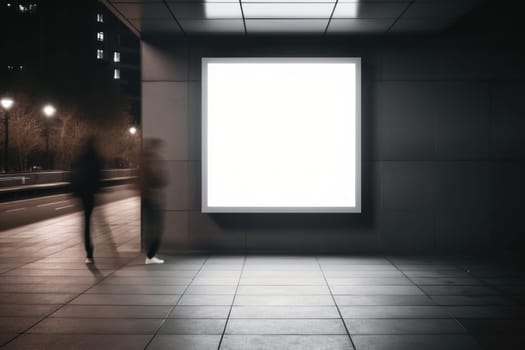 Empty digital billboard on busy street at night, Generative AI.