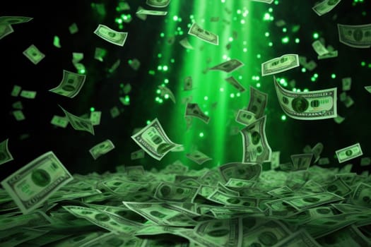 dollar bills falling with colorful abstract background.