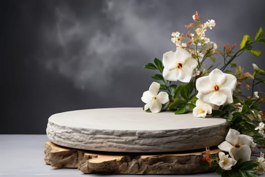 display podium with nature background, Generative AI.