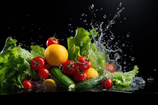 Fresh fruit with water splash, Generative AI.