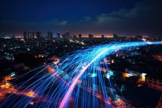 fiber optic speed line, image of modern city network communication concept.