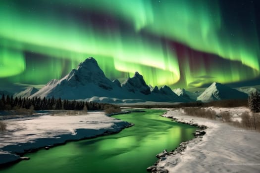 Beautiful aurora views Northern lights above the mountains.