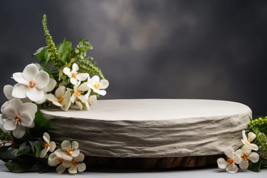 display podium with nature background, Generative AI.