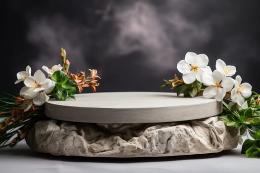 display podium with nature background, Generative AI.