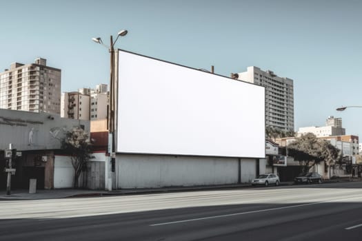 White empty billboard in an urban environment. City streets, Generative AI.