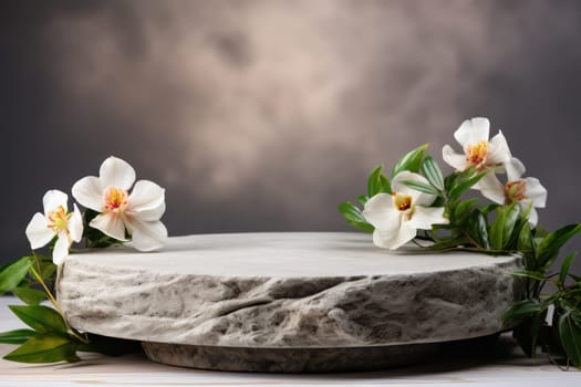 display podium with nature background, Generative AI.