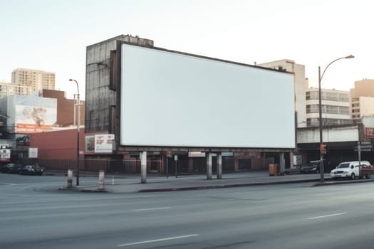 White empty billboard in an urban environment. City streets, Generative AI.
