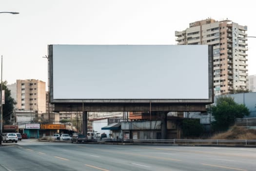 White empty billboard in an urban environment. City streets, Generative AI.