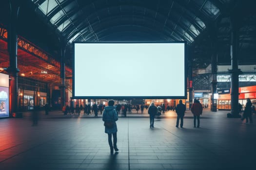Blank billboard indoors outdoors, Generative AI.