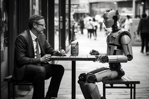 Business people with AI robot live style concept Generative AI.