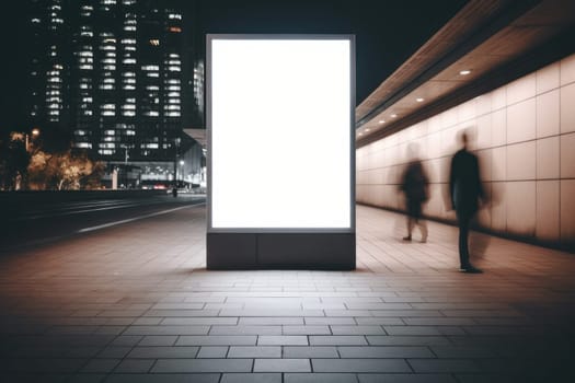 Empty digital billboard on busy street at night, Generative AI.
