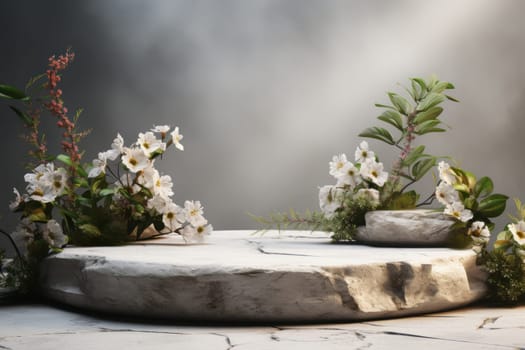 display podium with nature background, Generative AI.