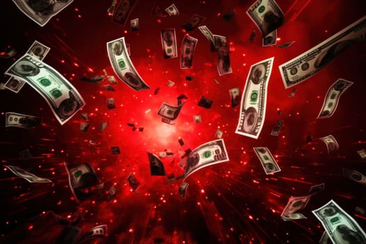 dollar bills falling with colorful abstract background.